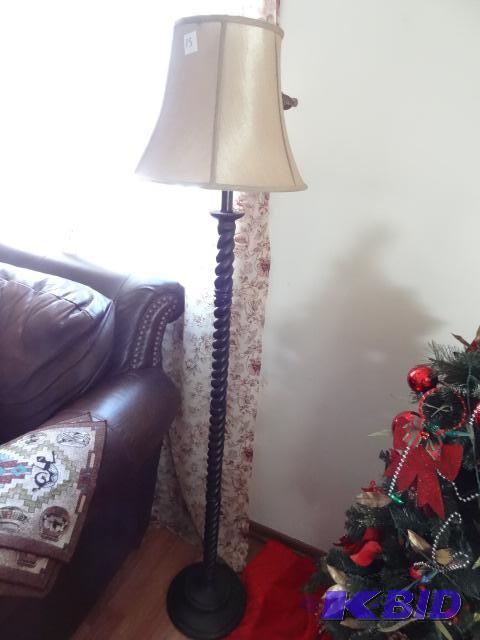 lot 15 image: Wood floor lamp. 60" tall...