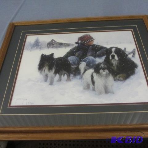 lot 106 image: Framed Print, Boy & Dogs