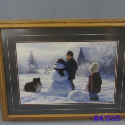 lot 107 image: Framed Snowman Print