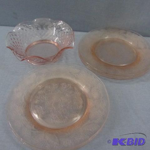 lot 43 image: Pink Depression Candy & Plates
