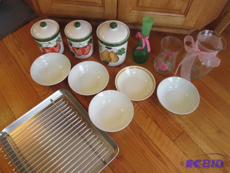 Dishes, vasses, new raised pan,...