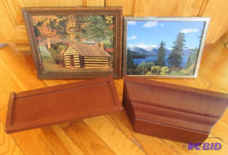 2 pictures and 2 wall shelves 11 inches wide...