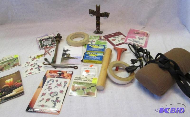 mixed lot of body art, neck rest, tools and t...