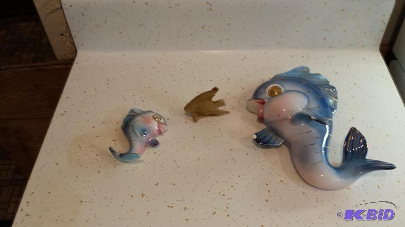 2 hanging fish one carved...