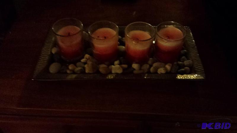 candles with river stones...