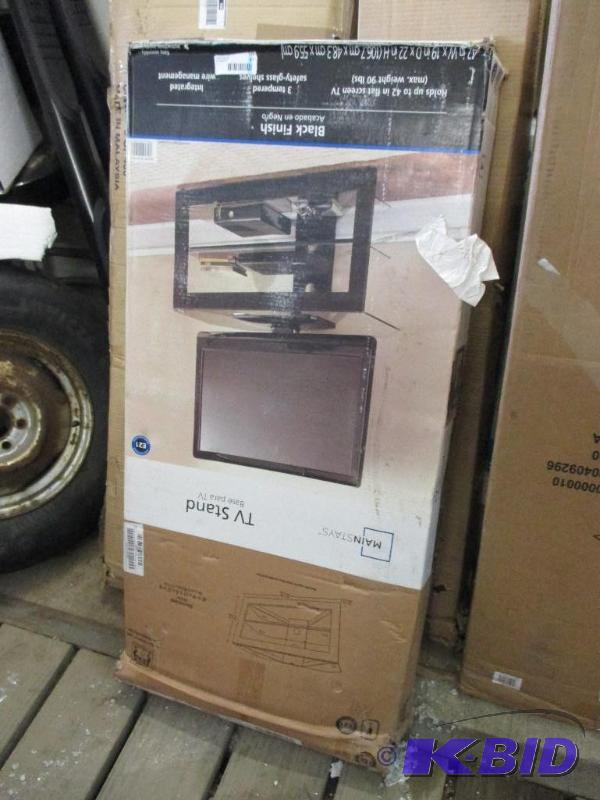 TV stand, broken glass...