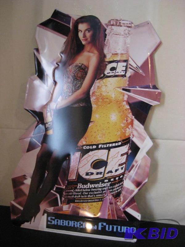 lot 18 image: Budweiser ICE Draft tin sign 34" Tall...