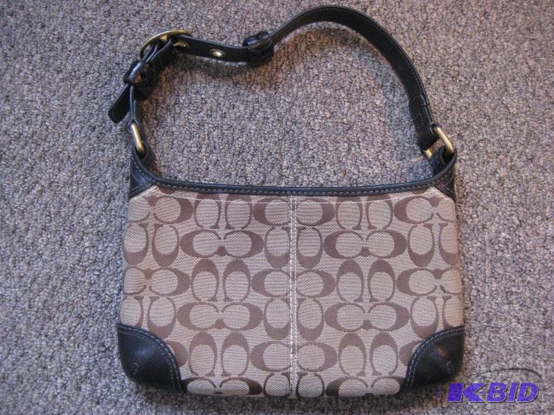 lot 32 image: Coach Purse Brown Leather and Canvas...
