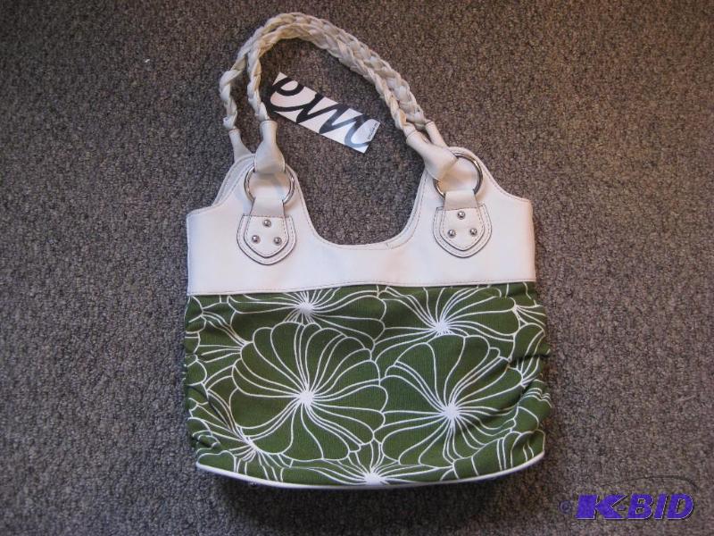 lot 34 image: NWT Emilie M. Purse Green Canvas and White Le...
