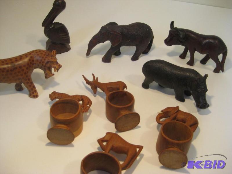 lot 38 image: Assorted African Animal Wood Carvings and Nap...