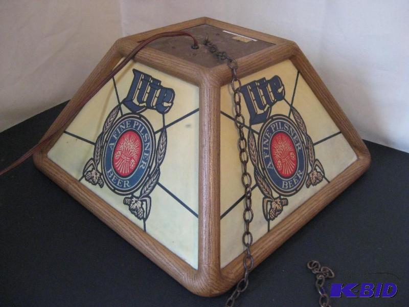 lot 4 image: Miller Lite Hanging Light19&quotx19" WO...