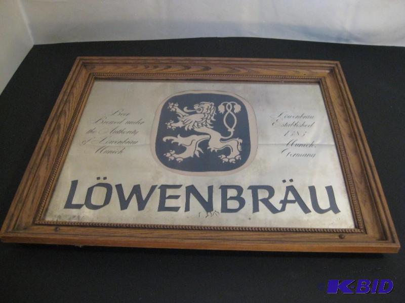 lot 53 image: Vintage Lowenbrau Framed Mirror 23&quotX19&q...