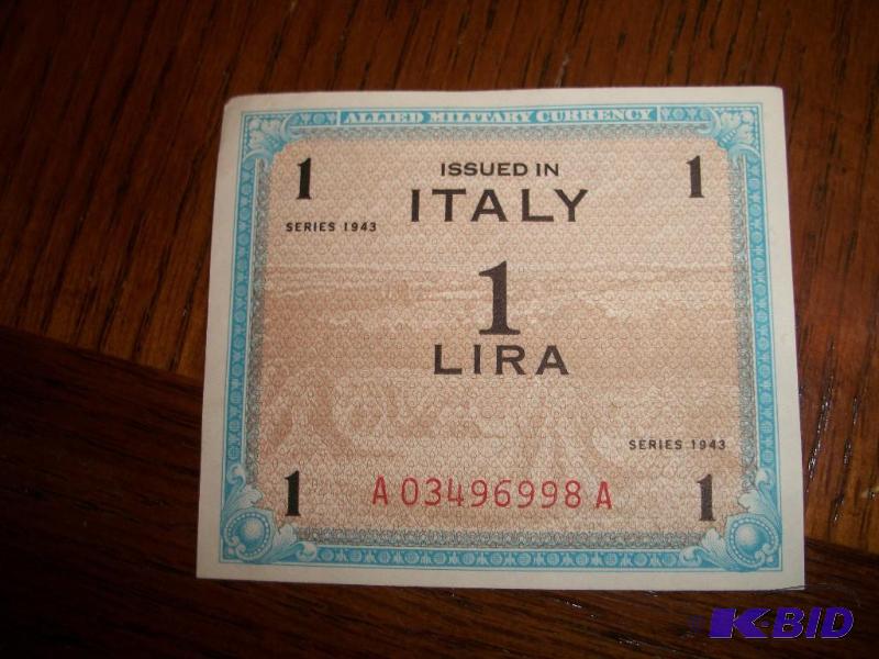 1943 1 Lire Allied Military Currency