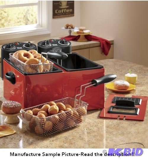 lot 116 image: Lot of 2 Chef Tested Dual Deep Fryers - Red -...