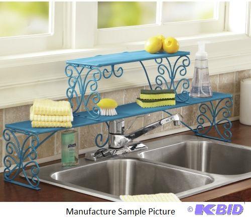 lot 141 image: Two Tier Red Scrolled Metal Over the Sink She...