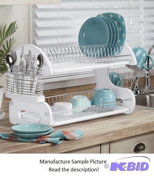 lot 17 image: Home Basics Two Tier Dish Drainer - White and...