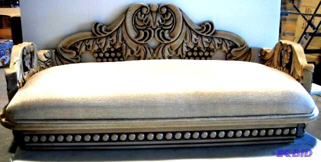 lot 172 image: Linen Bench - Toasted marshmallow wood finish...