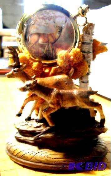 lot 24 image: Deer Pocket Watch and Holder - Comes with cha...