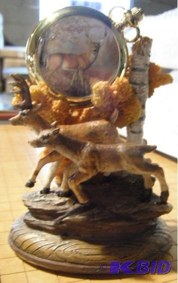 lot 41 image: Deer Pocket Watch and Holder - Comes with cha...