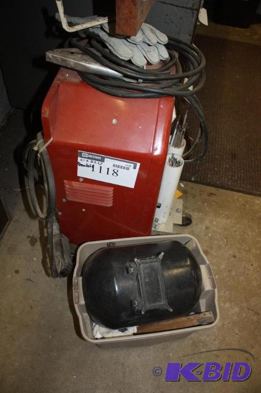 lot 1118 image: Welding Lot Including Stick Welder Welding Rods Gloves Helmet wFace Shield And More.