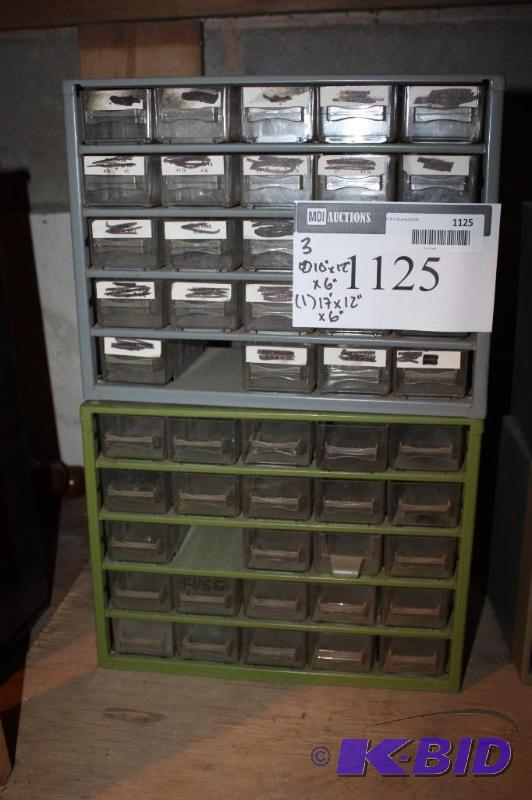 lot 1125 image: Lot of (3) Storage Containers wMultiple Compartments For Screws & Hardware