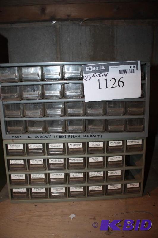 lot 1126 image: Lot of (2) Storage Containers wMultiple Compartments For Screws & Hardware 15 x 8 x 6.