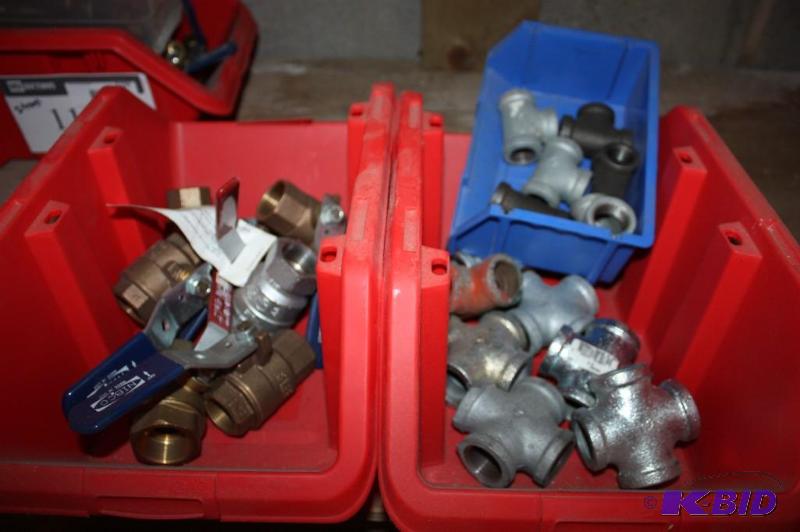 lot 1130 image: Container Lot of (2) Including Metal Pipe wClose-Off Valve Metal 4-Pipes Metal Tees And More.
