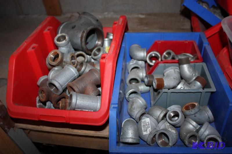 lot 1132 image: Container Lot of (2) Including Lrg. Metal Tee Pipes, Bends, And More.