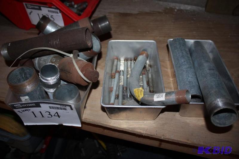 lot 1134 image: Container Lot of (3) Including Lrg. Metal Straight Pipes Metal Bend Pipe Metal Adapters And More