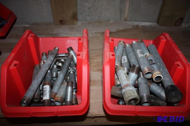 lot 1135 image: Container Lot of (2) Including Metal Stragiht Pipes, Miscellaneous Sizes And More.