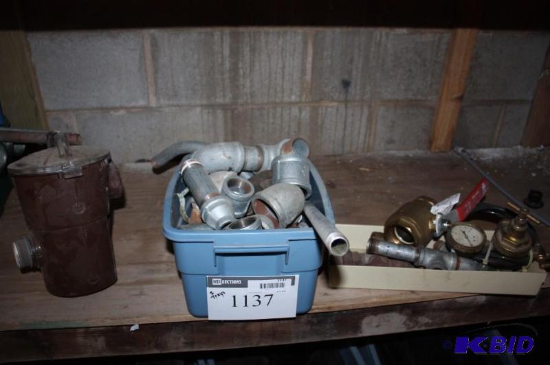 lot 1137 image: Container Lot of (2) Including Metal Pipe wClose-Off Valve Metal Pot wSpicket Hole And More.