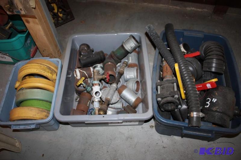 lot 1139 image: Container Lot of (3) Including Metal Piping Plastic Tubing Water Sprinklers And More.