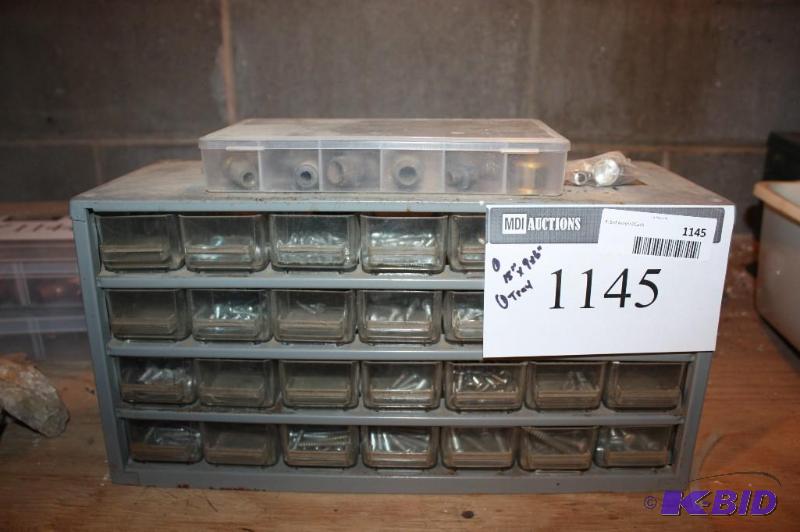 lot 1145 image: Container Lot of (2) Including Miscellaneous Sheet Metal Screws Tray of Metal Pipe Fittings