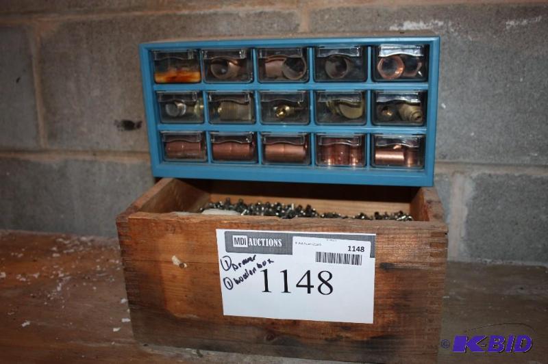 lot 1148 image: Container Lot of (2) Including Metal Rivets Metal Straight Pipes And More.
