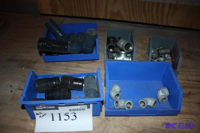 lot 1153 image: Tray Lot of (5) Including Pipe Elbows Metal Tee Pipes Plastic Straight Pipes And More.
