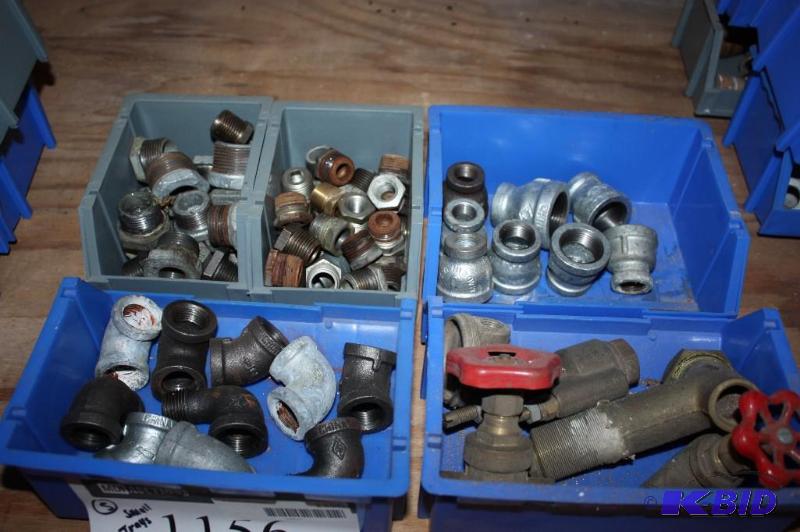lot 1156 image: Tray Lot of (5) Including Pipe Elbows Metal Tee Pipes Metal Straight Pipes wFaucet Shut-Off