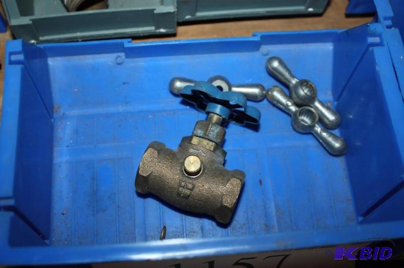 lot 1157 image: Tray Lot of (5) Including Pipe Elbows Metal Tee Pipes Metal Straight Pipes wFaucet Shut-Off