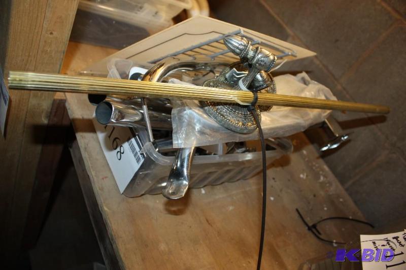 lot 1168 image: Container Lot Including Shower Head wHose Hand Rails Curtain Rod wHolders And More.
