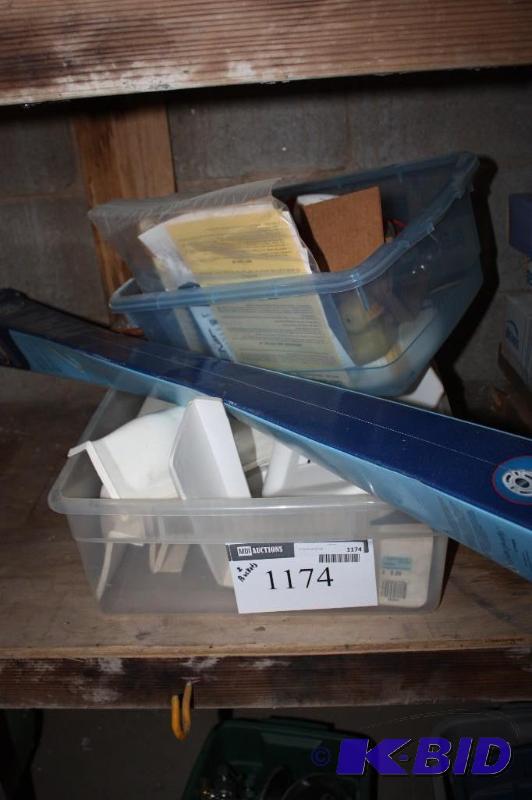 lot 1174 image: Contaienr Lot of (2) Including Moen Grab Bar, 36 Plastic Pieces Honeywell Tool And More.