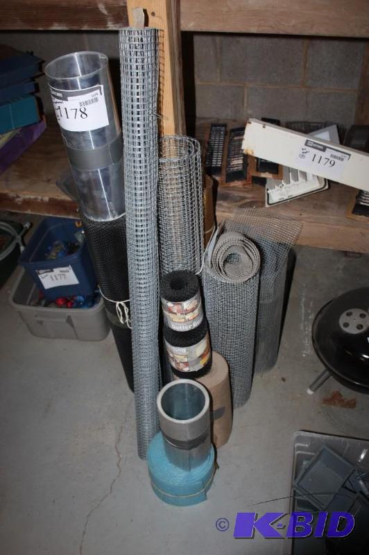 lot 1178 image: Rolls of Miscellaneous Material Including Sheet Metal Wire Fence Plastic Fencing And More.