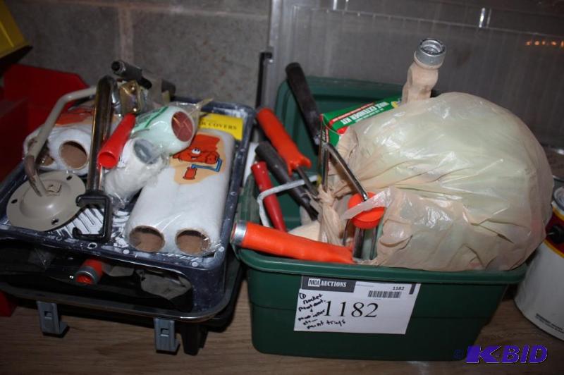 lot 1182 image: Container Lot of Paint Rollers wNew Rollers & Paint Trays Includes Fluidmaster Wax Extender Kit.