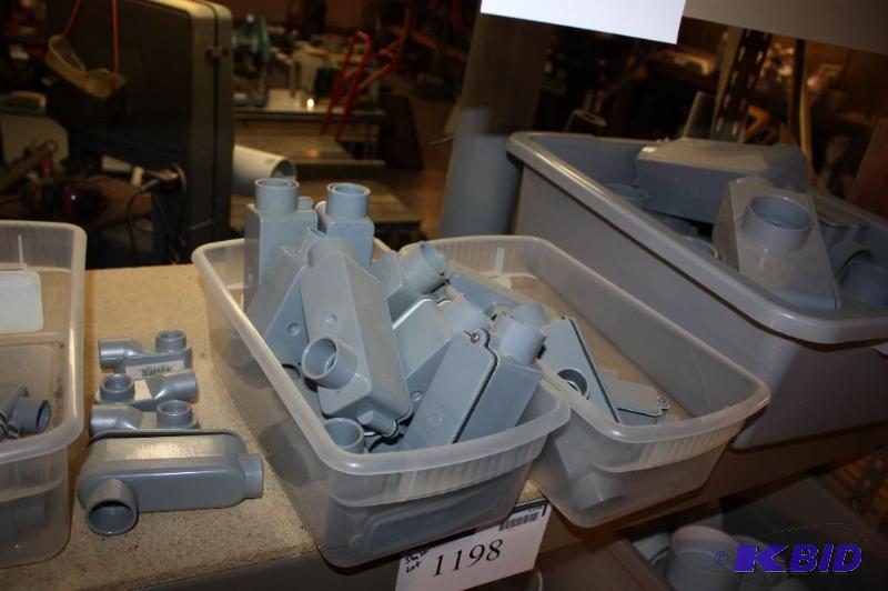 lot 1198 image: Shelf Lot Including Plastic Conduit Junction Boxes