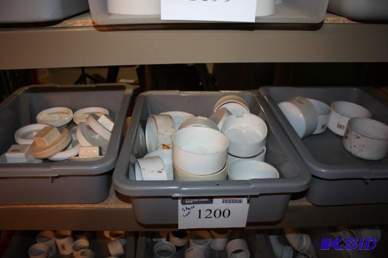 lot 1200 image: Shelf Lot Including PVC Pipe Caps And More.