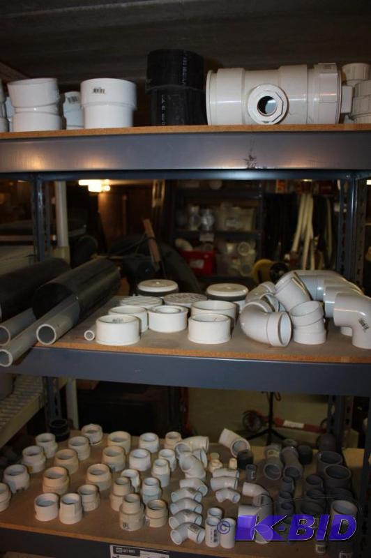 lot 1203 image: Shelf Lot Including PVC Pipe Adapters PVC Elbows & U Joints And More.