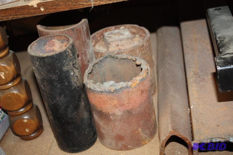 lot 1218 image: Shelf Lot Including Metal Pipes Metal Angle Beams Metal Squares And More.