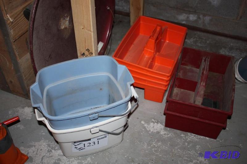 lot 1231 image: Lot of (6) including Plastic Buckets wHandles Supply Trays for Tools wDividers.