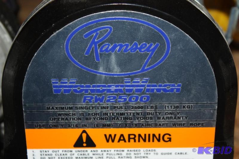 lot 1235 image: Ramsey Brand Wonder Winch RW25000 Electric Winch 25 Cable 12 Volts.