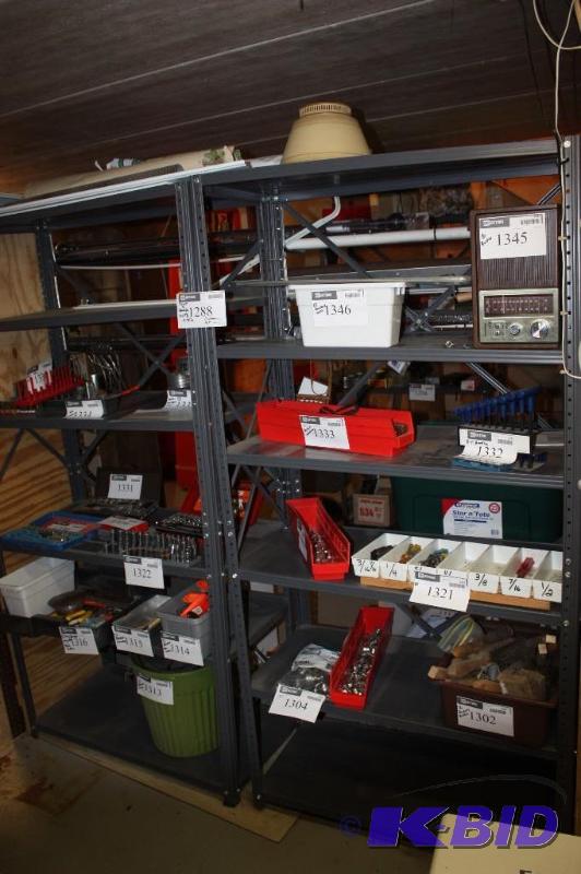 lot 1288 image: Lot of (2) Open Metal Shelves 36x17 12x72 12 Contents Not Included.