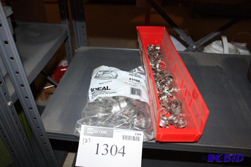 lot 1304 image: Shelf Lot of (2) Including (1) Box of Gear Clamps and (1) Bag of Worm Gear Clamps and More.