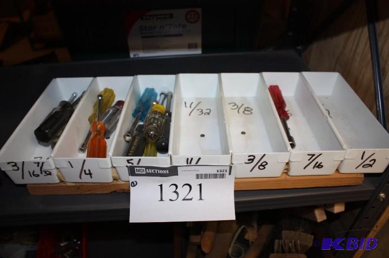 lot 1321 image: Shelf Lot Including Various Sized Socket Screwdrivers.